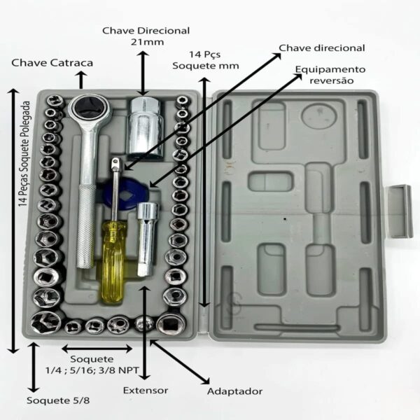 Jogo de Chave Catraca Reversível Kit de Ferramentas com Soquetes Sextavados, 40 Peças, Maleta - Image 2