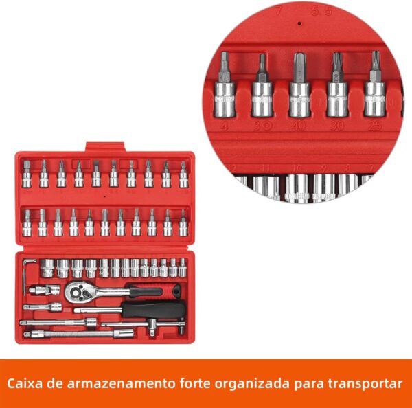 Kit Chaves Soquetes 46 Peças Catraca Jogo Allen Torx - Image 3