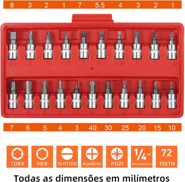 Kit Chaves Soquetes 46 Peças Catraca Jogo Allen Torx - Image 4