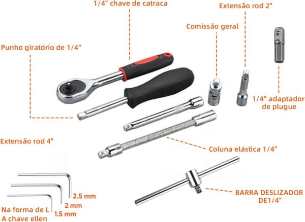 Kit Chaves Soquetes 46 Peças Catraca Jogo Allen Torx - Image 7